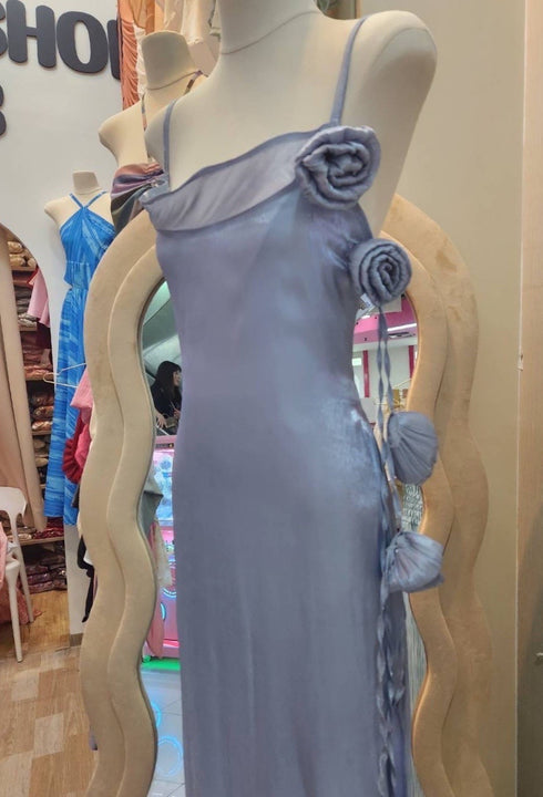 Women Spaghetti Strap Side Slit Satin Dresses